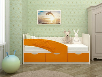 Дельфин-3 Кровать детская 3 ящика без ручек 1.6 Оранжевый глянец в Лесосибирске - lesosibirsk.mebel54.com | фото