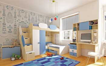 Детская комната Скай (Синий/Белый/корпус Клен) в Лесосибирске - lesosibirsk.mebel54.com | фото