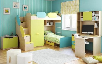 Детская комната Смайли (Желтый/Голубой/Зеленый/корпус Клен) в Лесосибирске - lesosibirsk.mebel54.com | фото