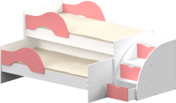 Кровать детская Матрешка выкатная с лестницей  Белый/Розовый в Лесосибирске - lesosibirsk.mebel54.com | фото