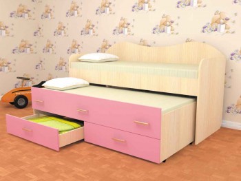 Кровать детская Нимфа двухместная 2.0 Дуб молочный/Розовый в Лесосибирске - lesosibirsk.mebel54.com | фото