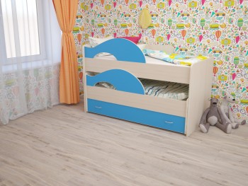 Кровать детская Радуга 1600 Млечный дуб/Голубой в Лесосибирске - lesosibirsk.mebel54.com | фото