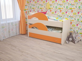 Кровать детская Радуга 1600 Млечный дуб/Оранжевый в Лесосибирске - lesosibirsk.mebel54.com | фото