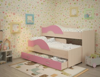 Кровать детская Радуга 1600 Млечный дуб/Розовый в Лесосибирске - lesosibirsk.mebel54.com | фото