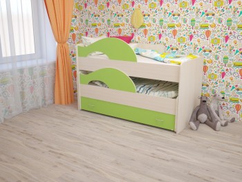 Кровать детская Радуга 1600 Млечный дуб/Салатовый в Лесосибирске - lesosibirsk.mebel54.com | фото