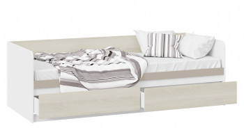 Кровать «Сканди» с 2 ящиками Дуб Гарден/Белый/Глиняный серый в Лесосибирске - lesosibirsk.mebel54.com | фото