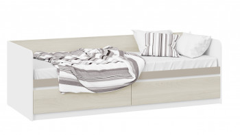 Кровать «Сканди» с 2 ящиками Дуб Гарден/Белый/Глиняный серый в Лесосибирске - lesosibirsk.mebel54.com | фото