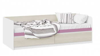 Кровать «Сканди» с 2 ящиками Дуб Гарден/Белый/Лиловый в Лесосибирске - lesosibirsk.mebel54.com | фото