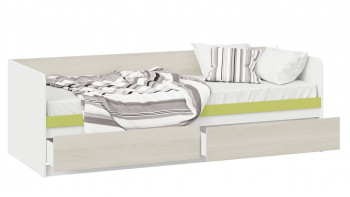 Кровать «Сканди» с 2 ящиками Дуб Гарден/Белый/Зеленый в Лесосибирске - lesosibirsk.mebel54.com | фото