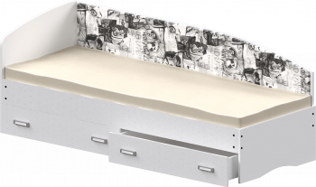 Кровать Софа-9 с мягкой спинкой с рисунком Милана (900х1900) Белый в Лесосибирске - lesosibirsk.mebel54.com | фото