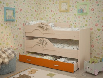 Кровать выкатная Радуга-Сафари детская 1600 Млечный дуб/Оранжевый в Лесосибирске - lesosibirsk.mebel54.com | фото