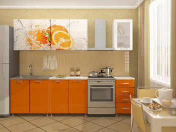 Кухонный гарнитур 1,8м Апельсин (Белый/Оранжевый металлик/Фотопечать апельсин) в Лесосибирске - lesosibirsk.mebel54.com | фото