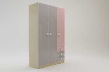 Шкаф 3-х створчатый с ящиками Грэйси (Розовый/Серый/корпус Клен) в Лесосибирске - lesosibirsk.mebel54.com | фото