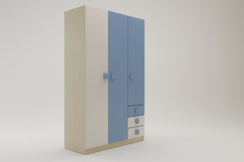 Шкаф 3-х створчатый с ящиками Скай (Синий/Белый/корпус Клен) в Лесосибирске - lesosibirsk.mebel54.com | фото