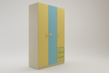 Шкаф 3-х створчатый с ящиками Смайли (Желтый/Голубой/Зеленый/корпус Клен) в Лесосибирске - lesosibirsk.mebel54.com | фото