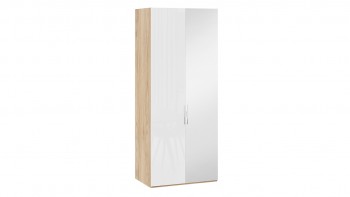 Шкаф для одежды с 1 глухой и 1 зеркальной дверями правый «Эмбер» Яблоня Беллуно/Белый глянец в Лесосибирске - lesosibirsk.mebel54.com | фото