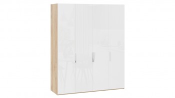 Шкаф для одежды с 4 глухими дверями «Эмбер» Яблоня Беллуно/Белый глянец в Лесосибирске - lesosibirsk.mebel54.com | фото