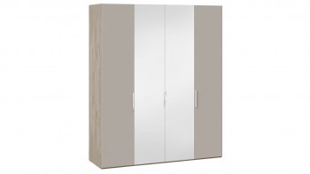 Шкаф комбинированный с 2 глухими и 2 зеркальными дверями «Эмбер» Баттл Рок/Серый глянец в Лесосибирске - lesosibirsk.mebel54.com | фото