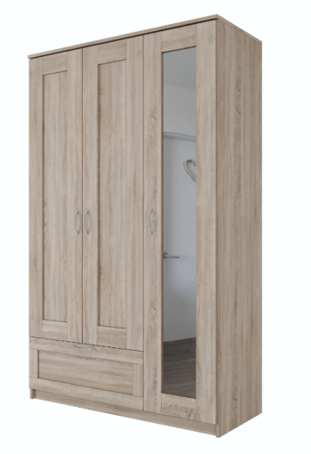 Шкаф трехдверный Сириус с зеркалом и 1 ящиком дуб сонома в Лесосибирске - lesosibirsk.mebel54.com | фото